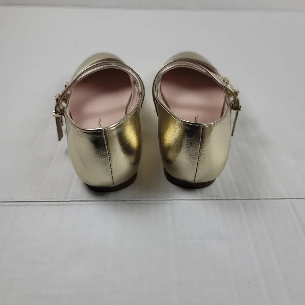 Jessica Simpson Girls Gold Mary Jane Flats Size 3.5 Double Strap Ballet Shoes